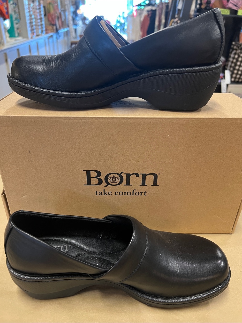 Born Tody Duo Black Leather Slip-On Comfort Clogs